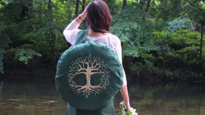 sac housse pour tambour chamanique brodé Yggdrasil