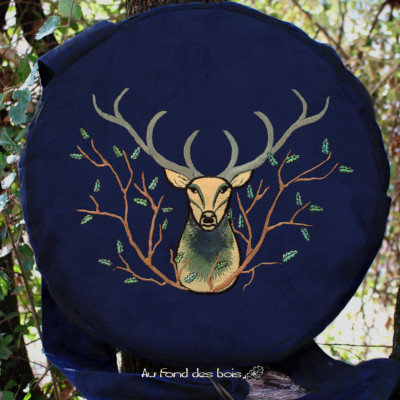 broderie hIBOU VERT sac housse pour tambour chamanique hibou vert