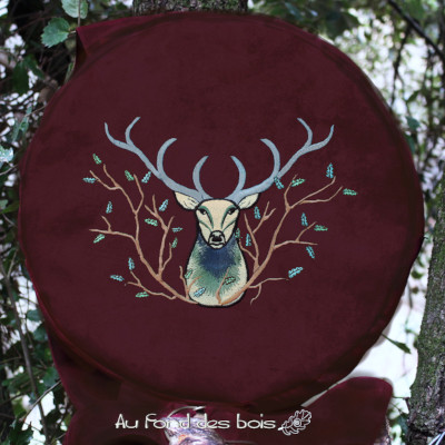 broderienoir HIBOU sac housse pour tambour chamanique broderie hibou en noir