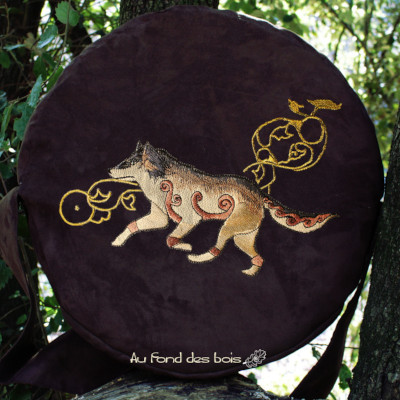 400 Loup celtique MARRON sac housse pour tambourCHAMANIQUE broderie loup celtique marron