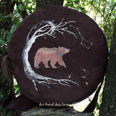 OURS MARRON sac housse pour tambour chamanique imperméable brodé ours marron