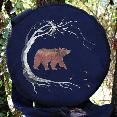 400 LOUP vert .jpg sac housse pour tambour chamanique imperméable brodé ours bleu marine