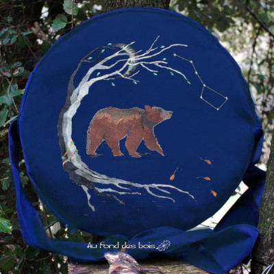 OURS BLEU ROI sac housse pour tambour chamanique imperméable brodé ours bleu roi