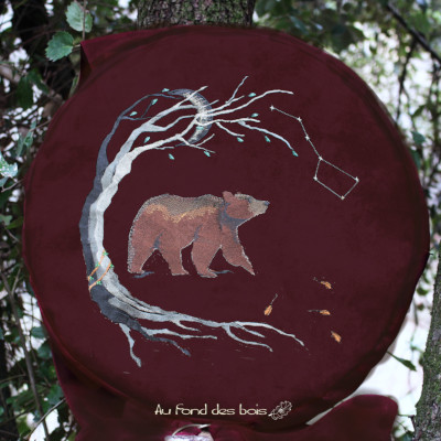 OURS BORDEAUX sac housse pour tambour chamanique imperméable brodé ours bordeaux