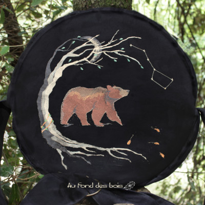 OURS ETOILE NOIR sac housse pour tambour chamanique imperméable brodé ours noir