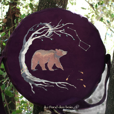 400 OURS ETOILE prune sac housse pour tambour chamanique imperméable brodé ours violet
