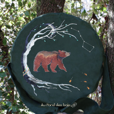 OURS VERT sac housse pour tambour chamanique imperméable brodé ours vert