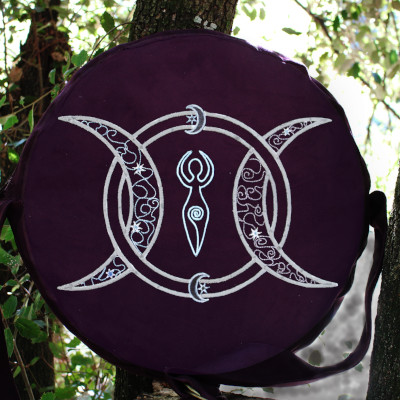 TPL violet Sac housse pour tambour chamanique broderie Triple lune violet