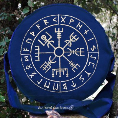 VEGVI BLEU ROI sac housse pour tambour chamanique broderie Vegvisir bleu roi