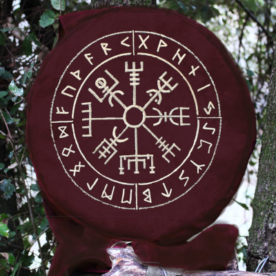VEGVISIR bordeaux sac housse pour tambour chamanique broderie Vegvisir bordeaux