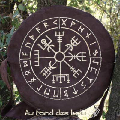 Vegvisir marron sac housse pour tambour chamanique broderie Vegvisir marron