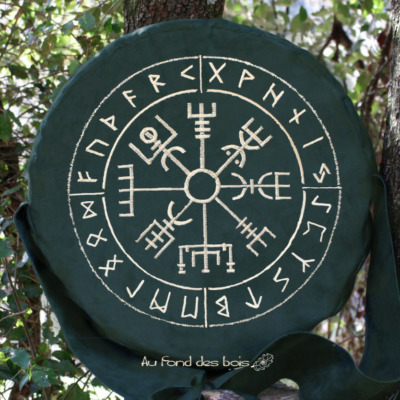 400 VEGVI vert sac housse pour tambour chamanique broderie Vegvisir VERT