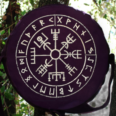 400 VEGVI violet sac housse pour tambour chamanique broderie Vegvisir VIOLET