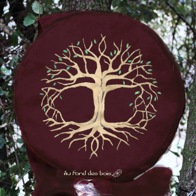 broderienoir HIBOU sac housse pour tambour chamanique broderie hibou en noir