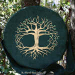 sac housse pour tambour chamanique motif Yggdreasil vert