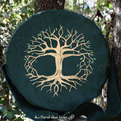 Yggdrasil vert sac housse pour tambour chamanique motif Yggdreasil vert