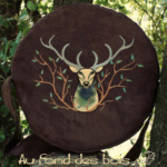sac housse pour tambour chamanique broderie cerf marron