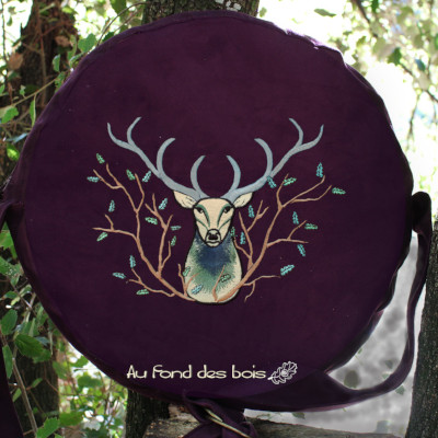 broderie HIBOU MARRON sac housse pour tambour chamanique broderie hibou marron