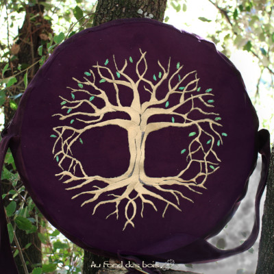 broderie HIBOU VIOLET sachousse pour tambour chamanique broderie hibou violet