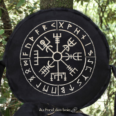 VEGVISIR noir sac housse pour tambour chamanique broderie Vegvisir noir