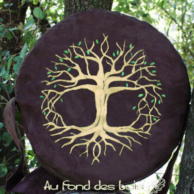 broderie HIBOU MARRON sac housse pour tambour chamanique broderie hibou marron