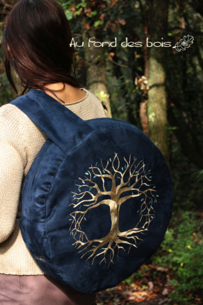 sac housse pour tambour chamanique bleu marine Yggdrasil