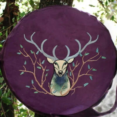 broderie HIBOU MARRON sac housse pour tambour chamanique broderie hibou marron