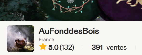391 ventes sur ETSY avec 132 avis 5*