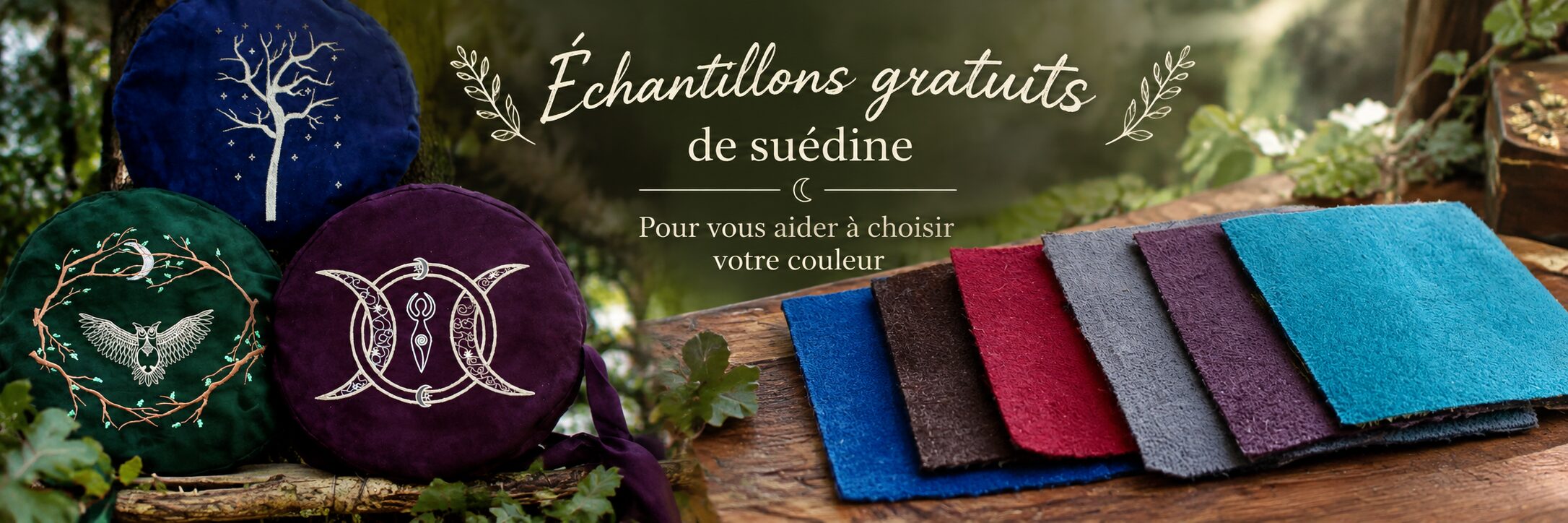 bandeau echantillons sac housse pour tambour chamanique, envoi d'echantillons